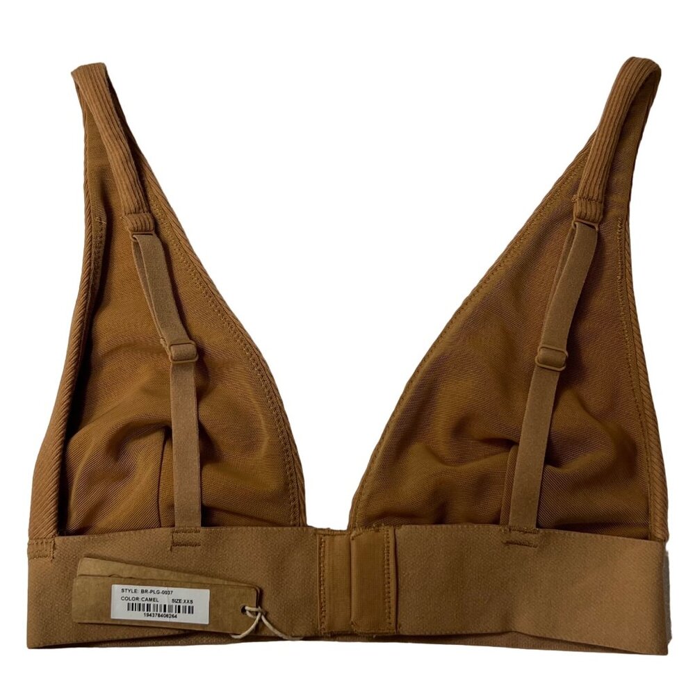 SKIMS Cotton Rib Plunge Bralette Camel Womens XXS - Picture 3 of 12